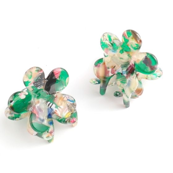 Green Flower Clip Duo