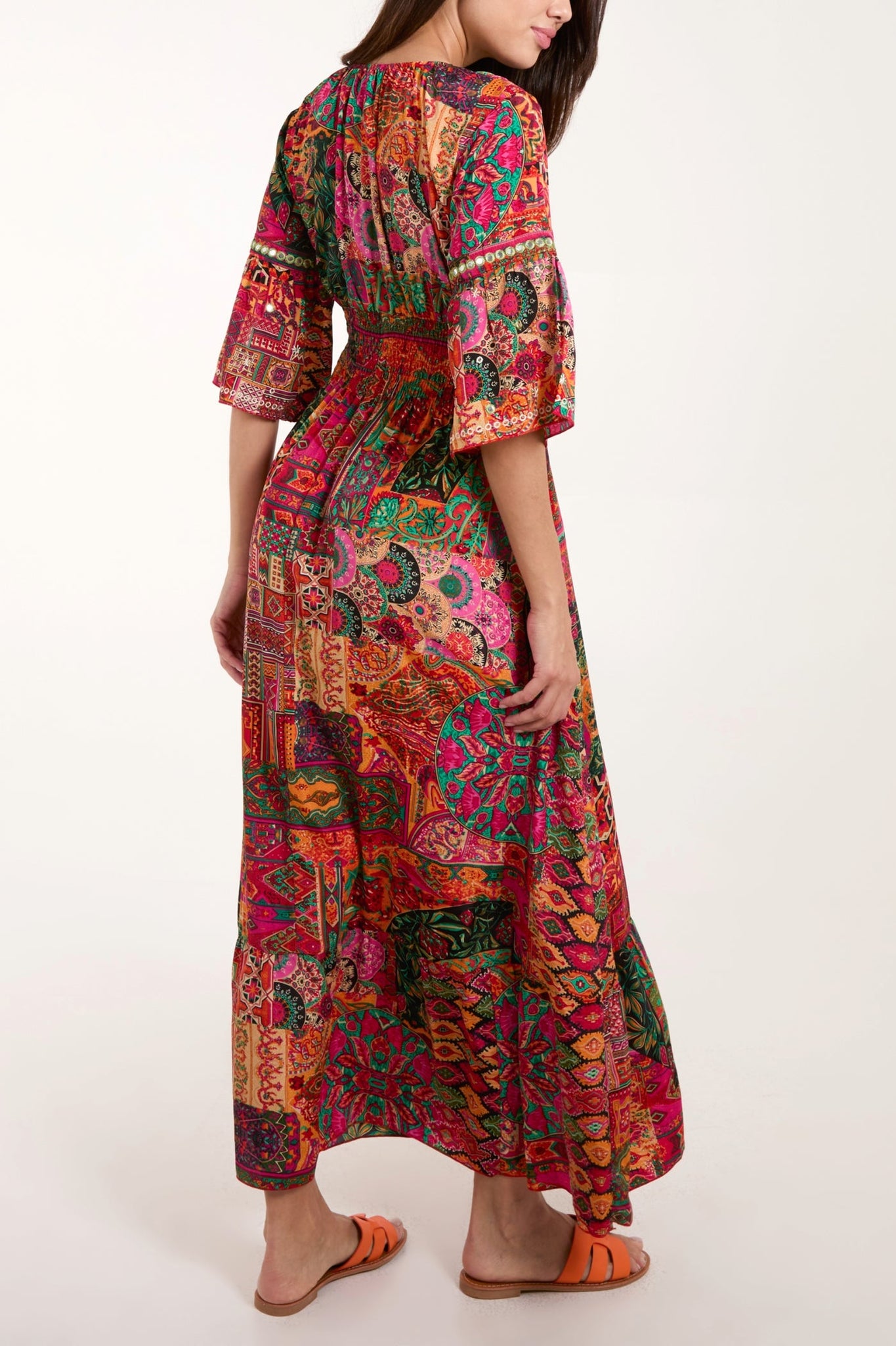 Multi Print Embellished Art Lightweight Maxi Dress