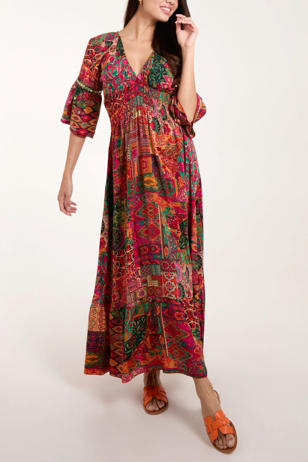 Multi Print Embellished Art Lightweight Maxi Dress