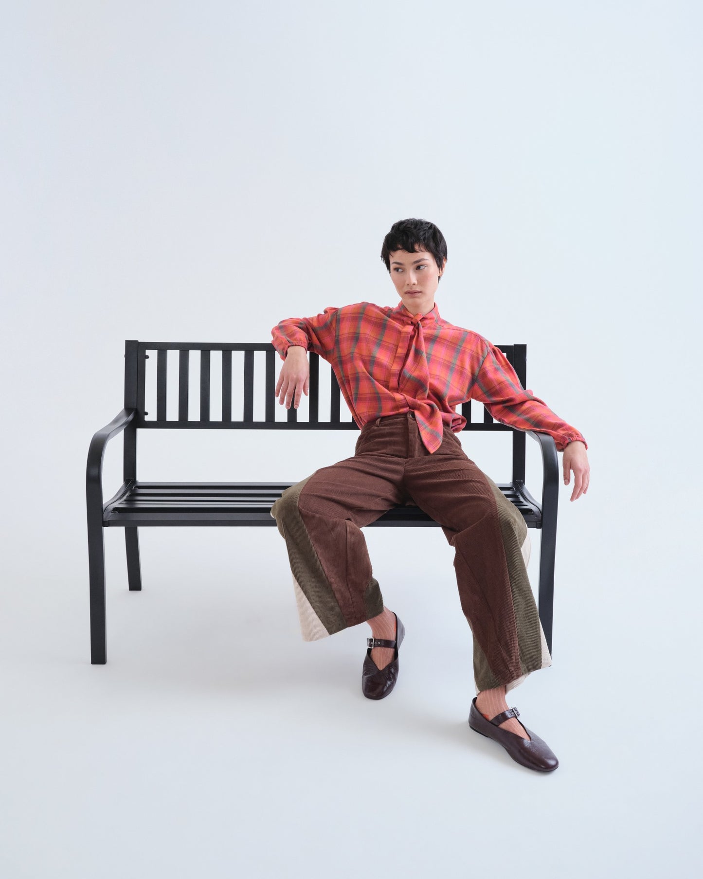 Pre-order* Compañía Fantástica: Orange plaid shirt with tie detail