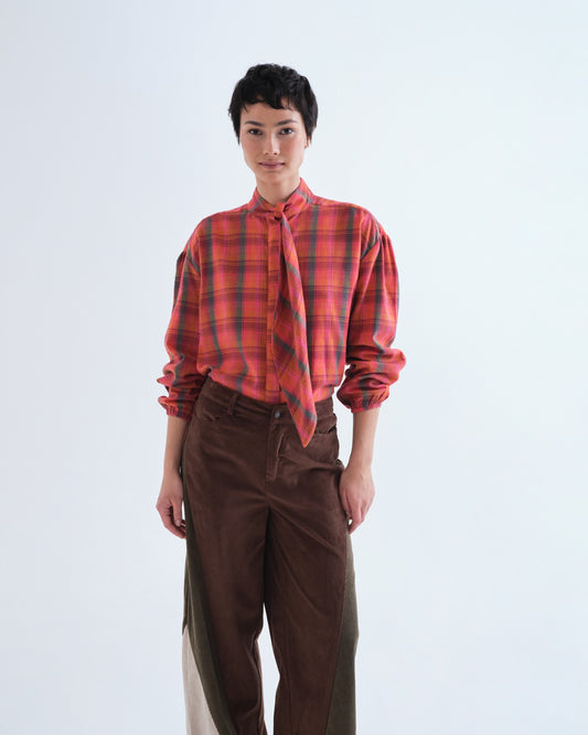 Pre-order* Compañía Fantástica: Orange plaid shirt with tie detail