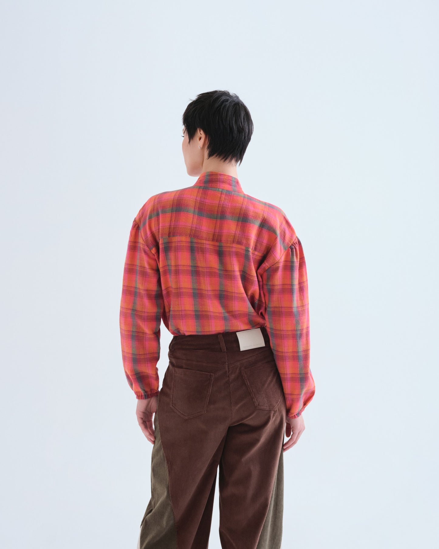 Pre-order* Compañía Fantástica: Orange plaid shirt with tie detail