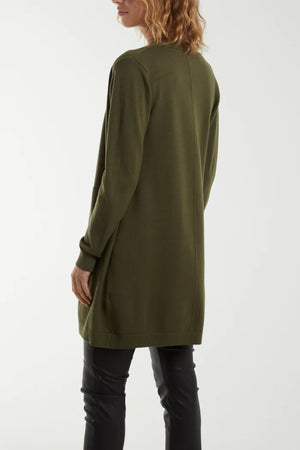 Oversized Large Pocket Khaki Cardigan