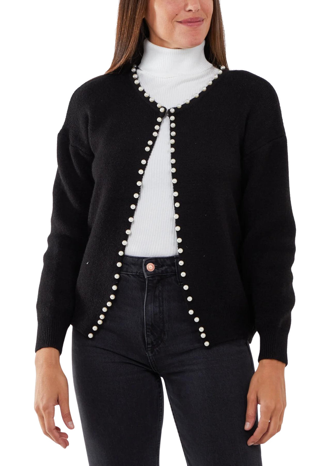 Cropped Cardigan With Pearl Edge