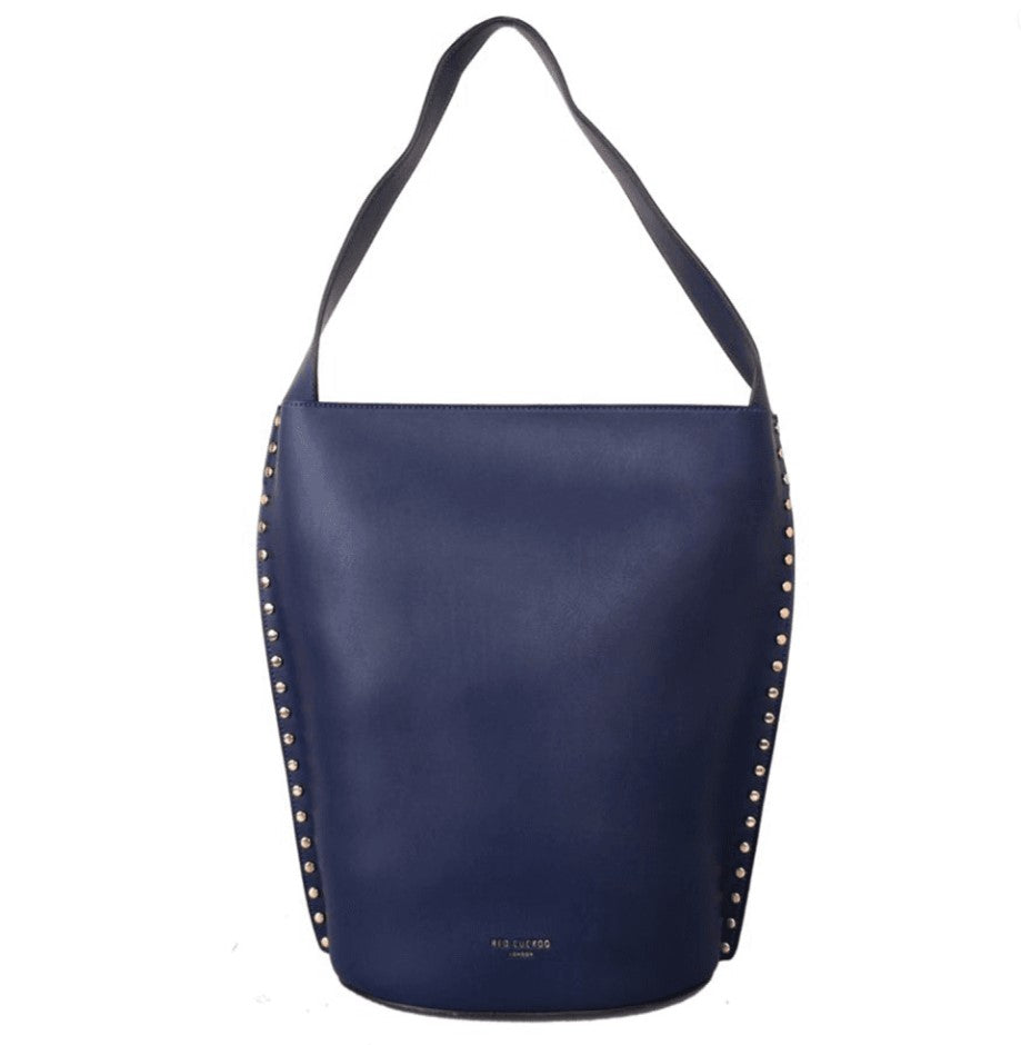 Red Cuckoo Large Navy Blue Studded Bucket Bag