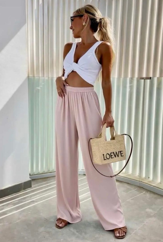 Blush Wide Leg Elasticated Trousers
