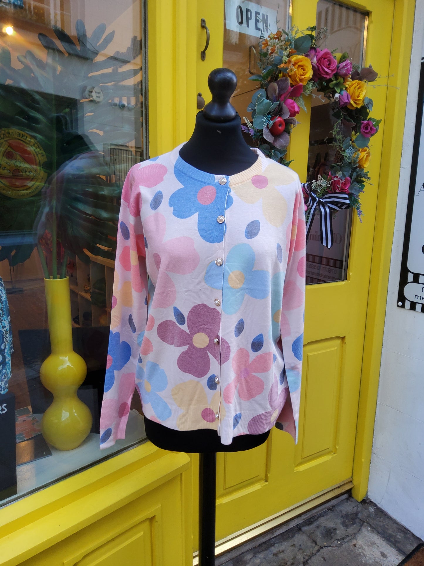 Vibrant Floral & Pearl Button Cardigan