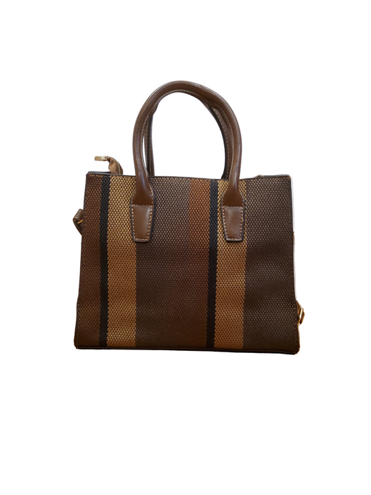 Brown and beige striped handbag