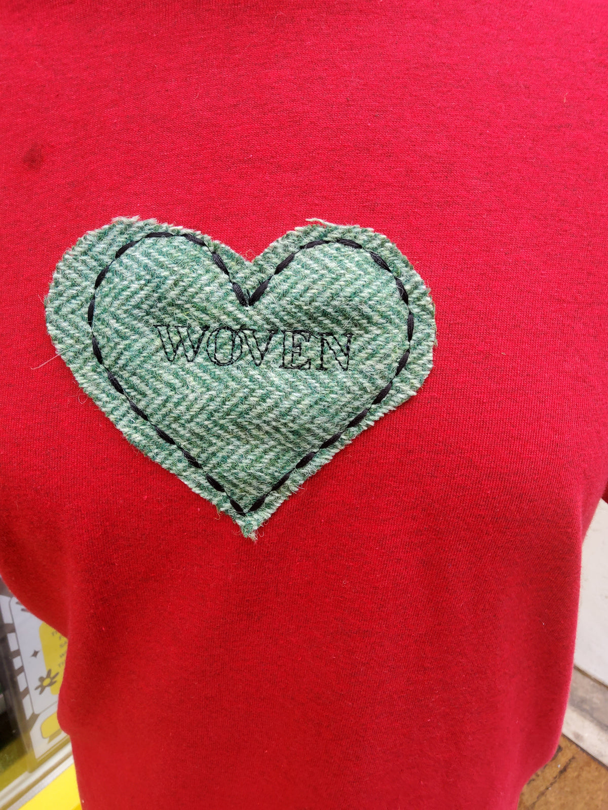 Red Woven T-shirt with Tweed Heart