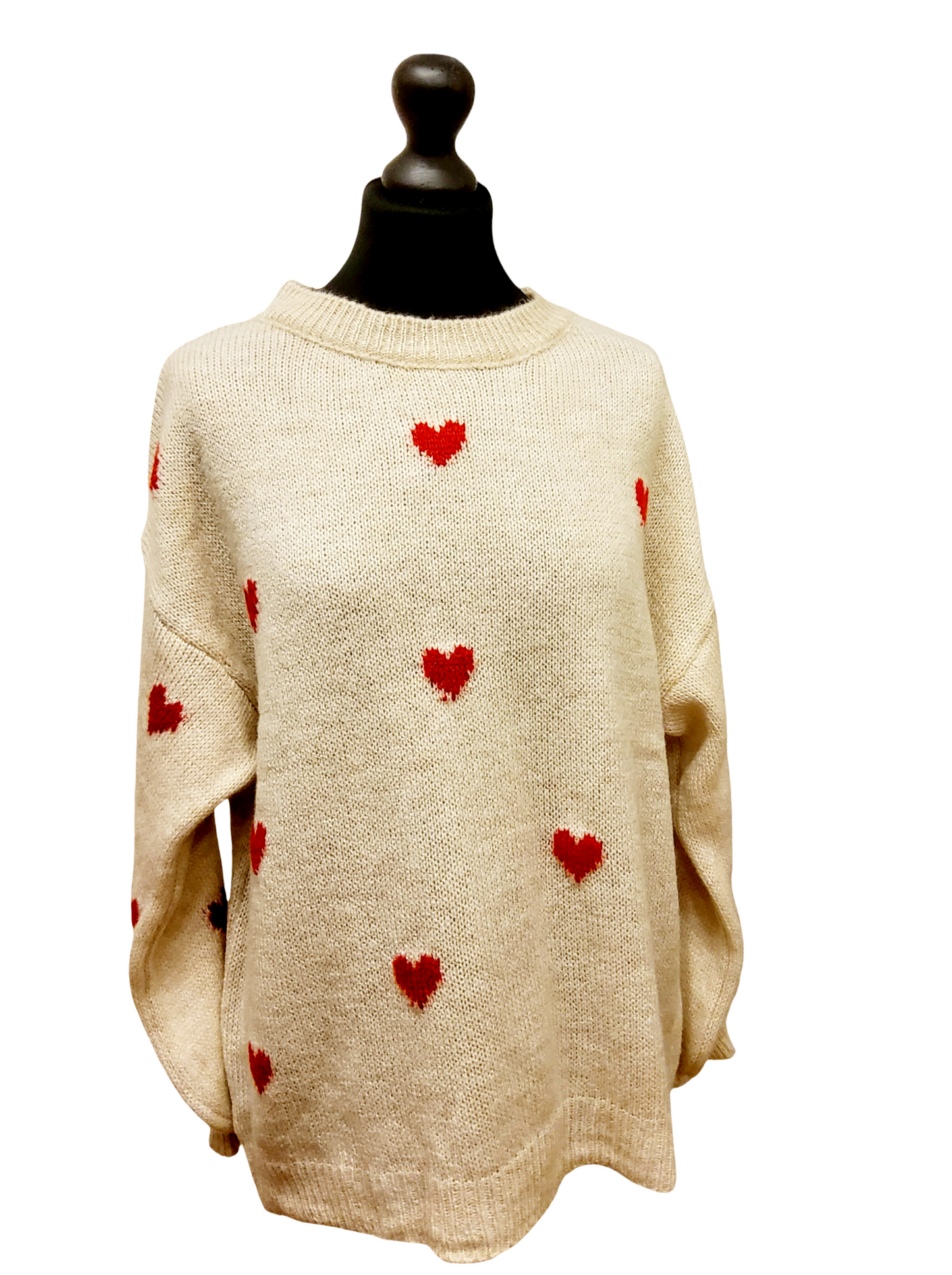 Cream & red heart jumper