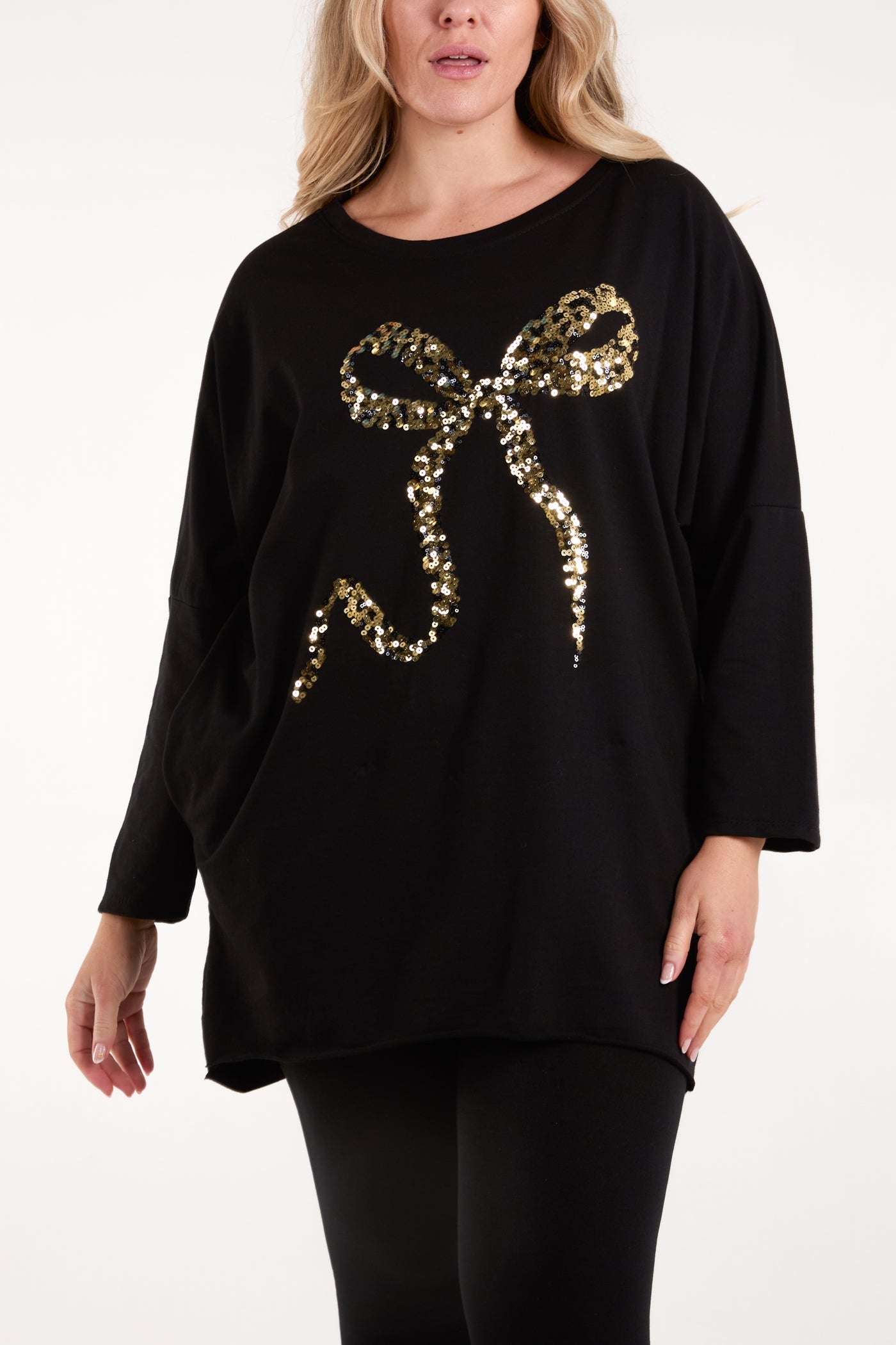 Black Sequin Bow Jumper with Pockets