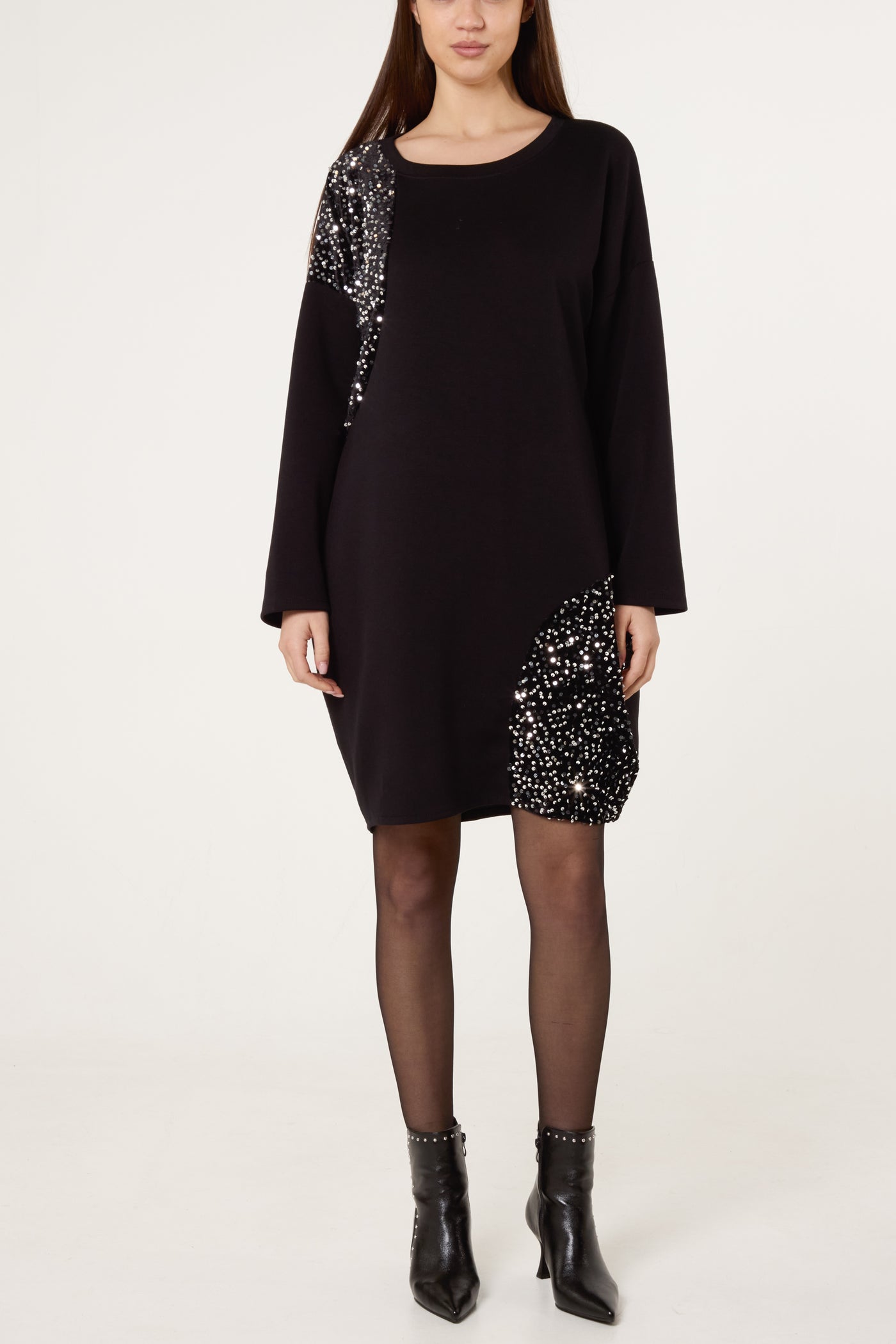 Soft Black and Silver Sequin Oversized Dress