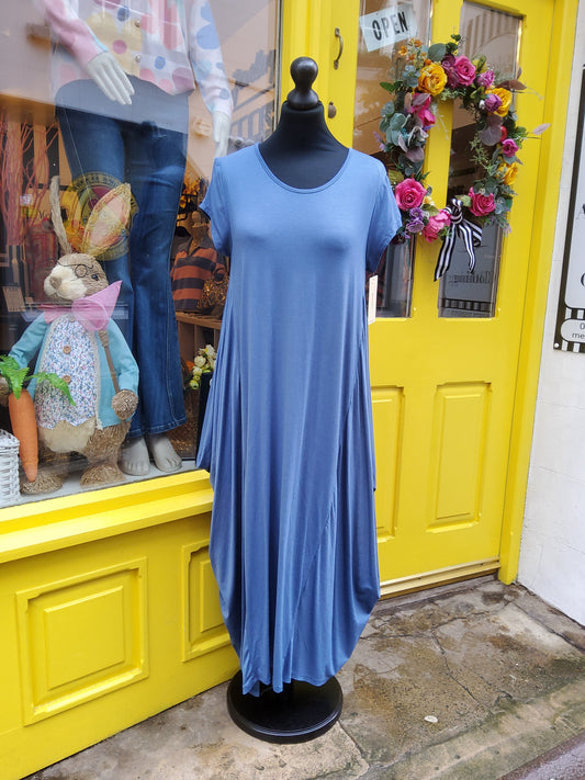 Blue Cap Sleeve Parachute Dress
