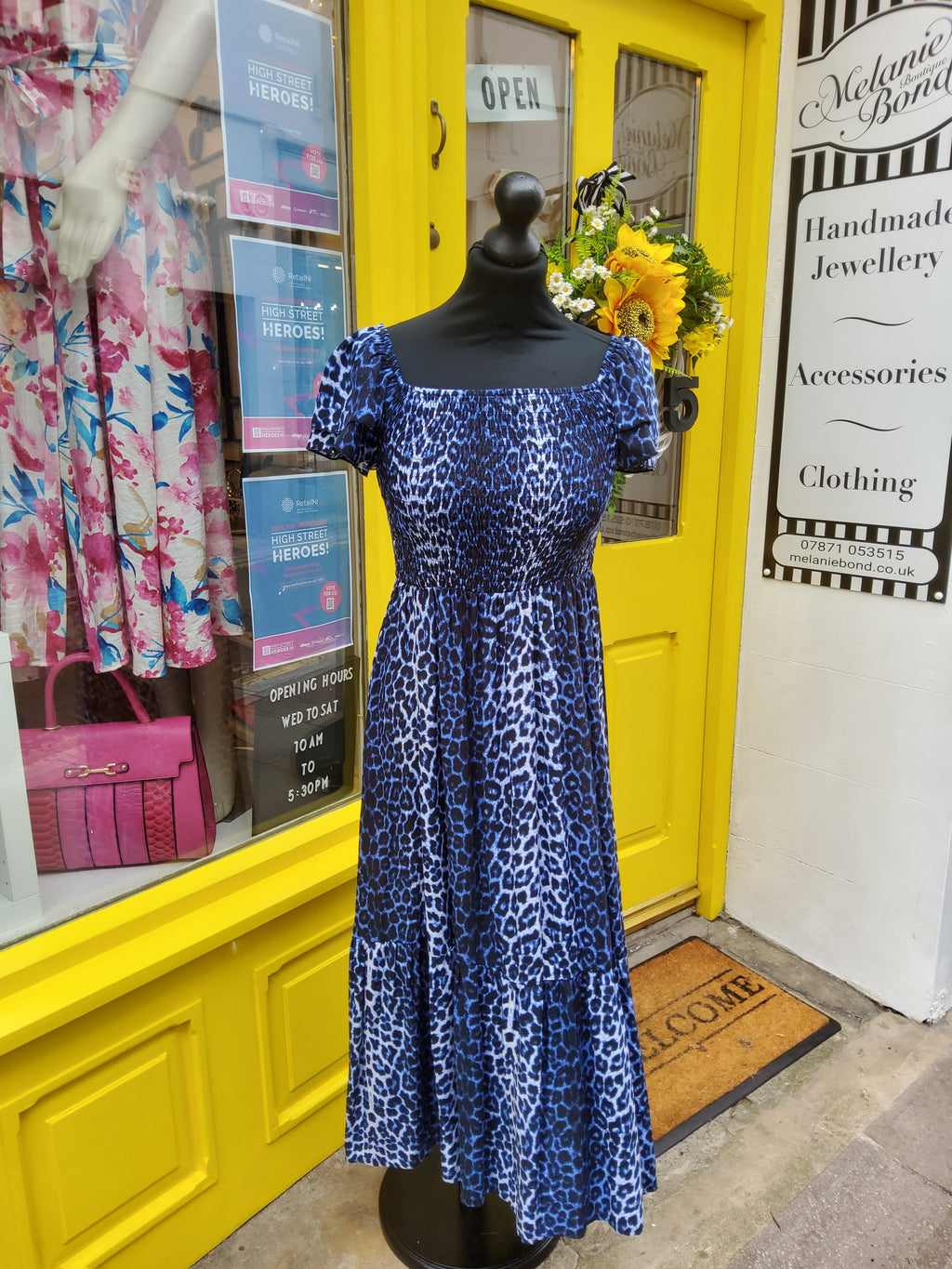Blue Smock Leopard Print Dress