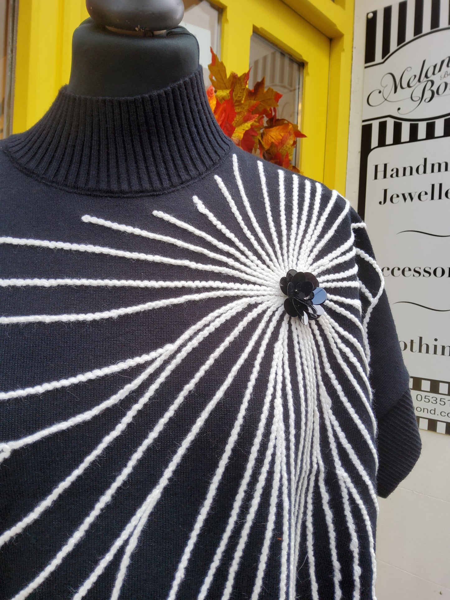 Black Knitted Flower High Neck Dress