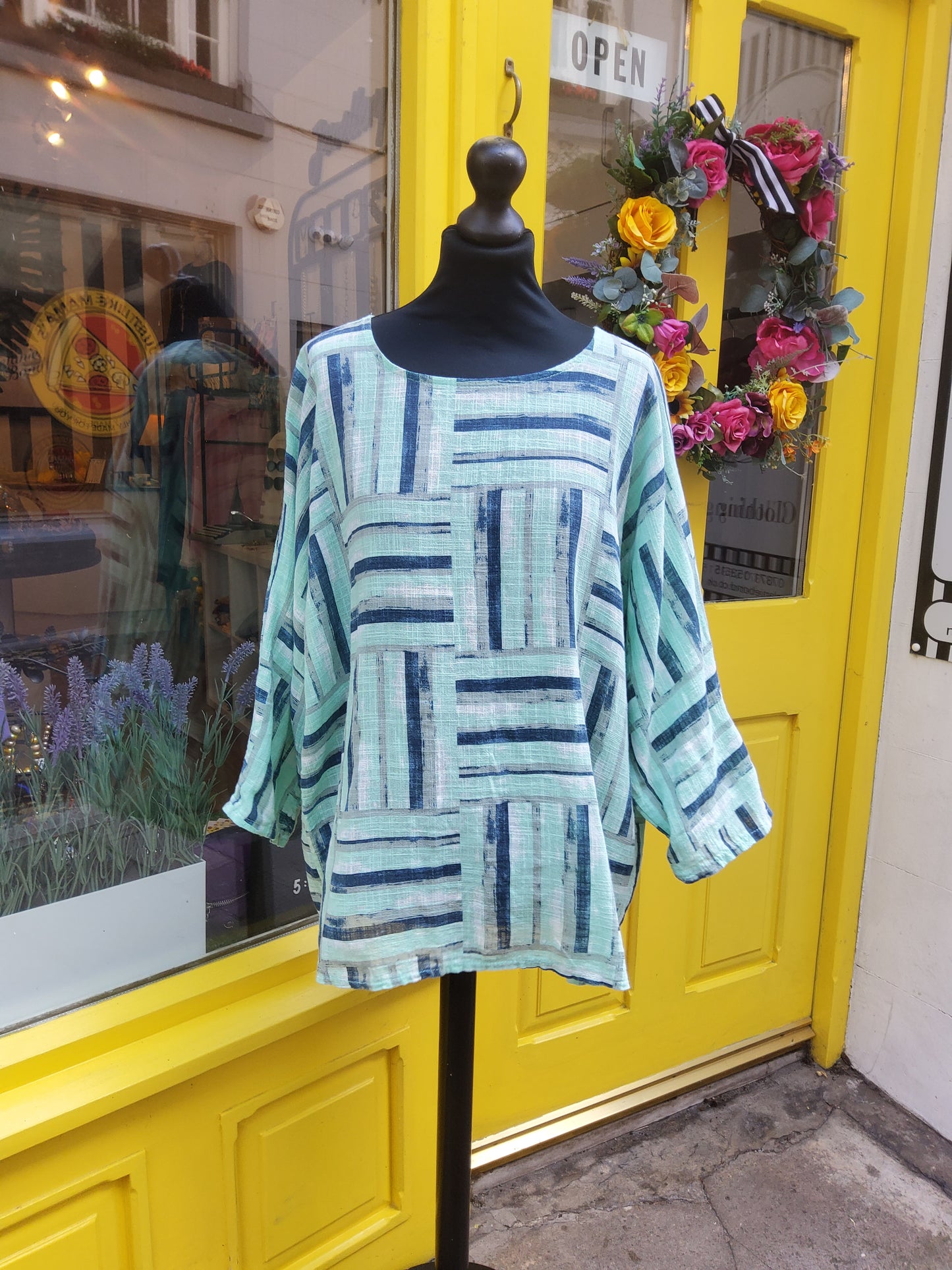 Mint & Navy Stripes Top