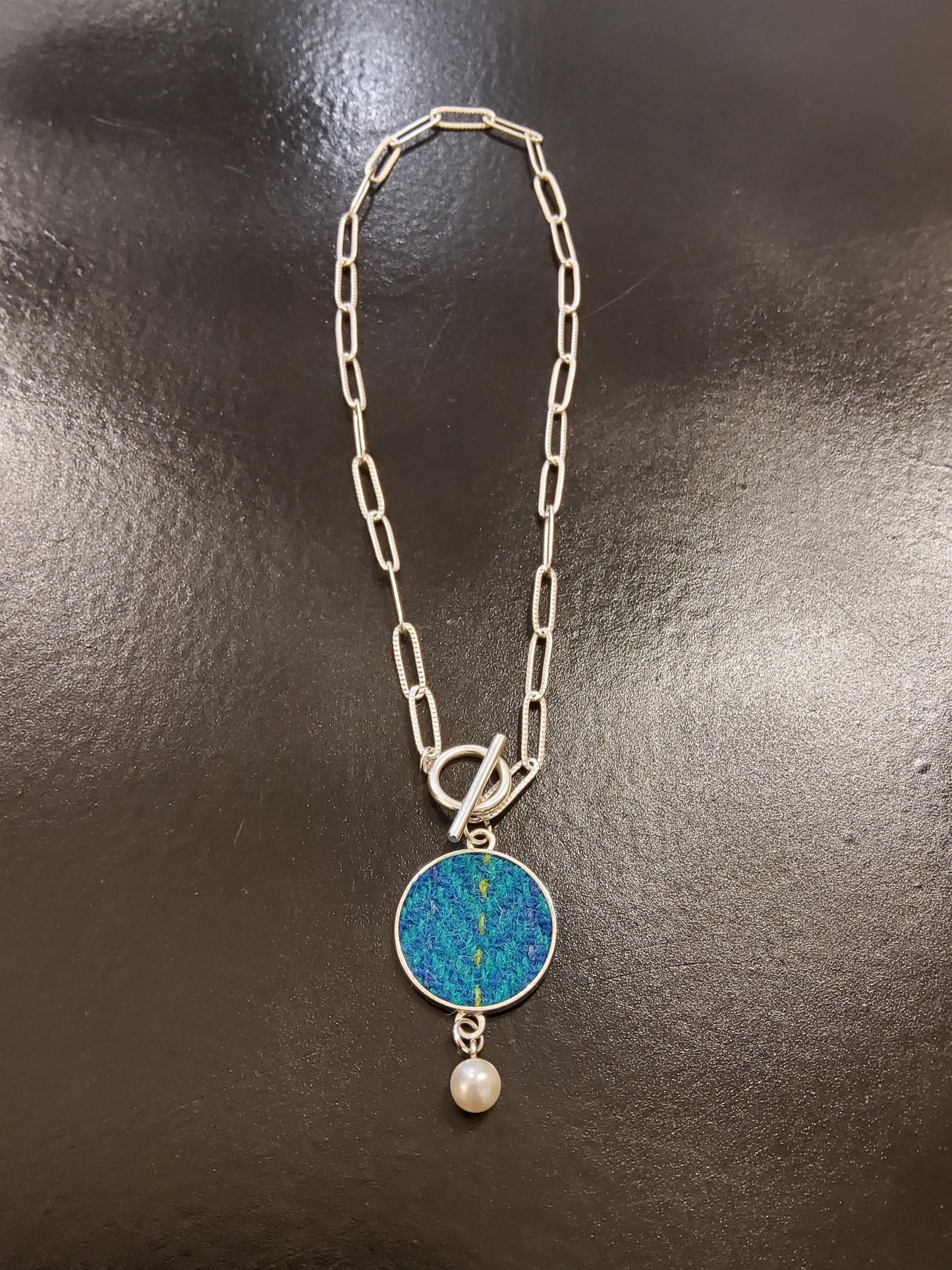 Harris Tweed necklace in teal blend