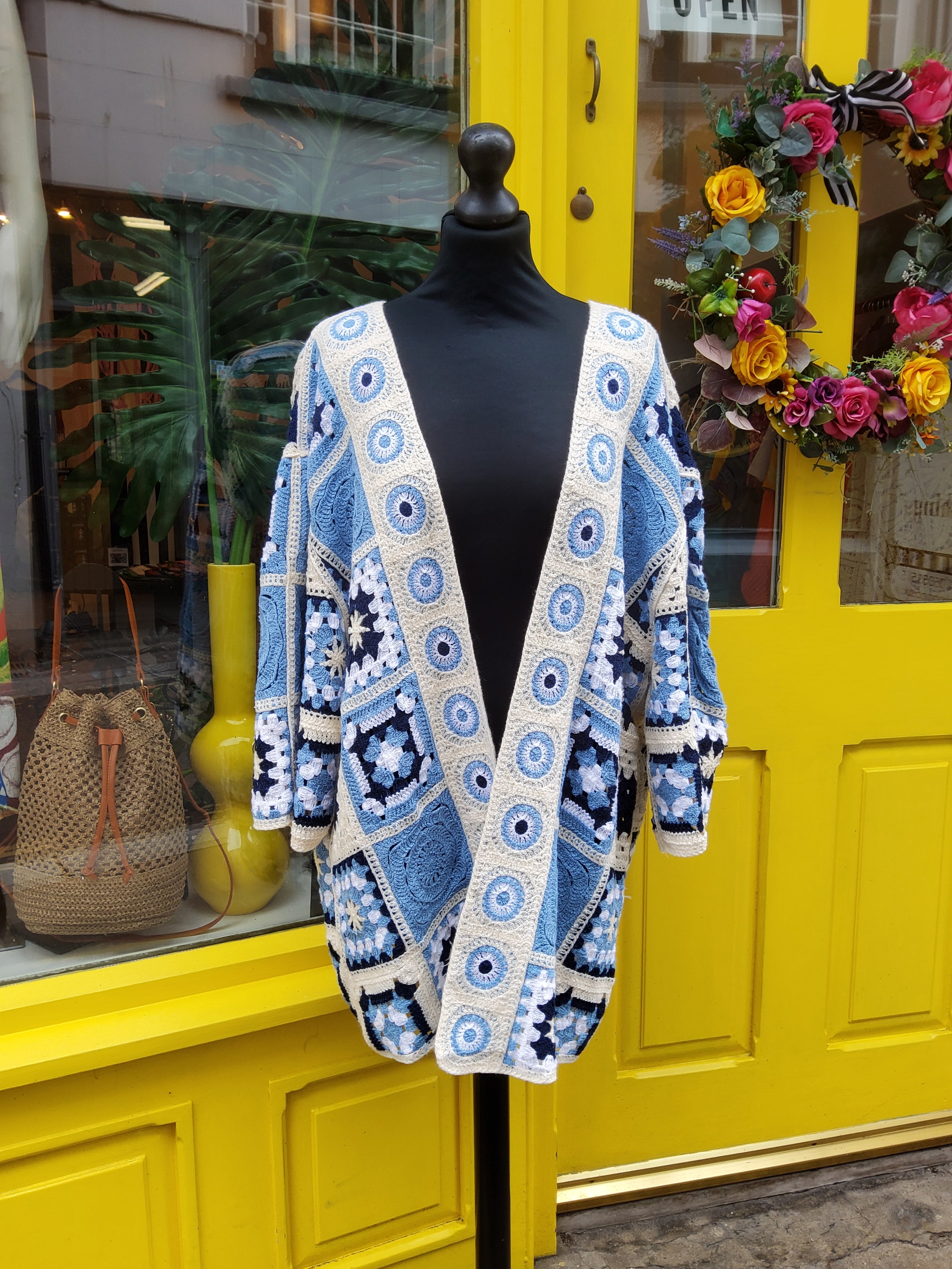 Long Crochet Cardigan Reversed Blue – Melanie Bond