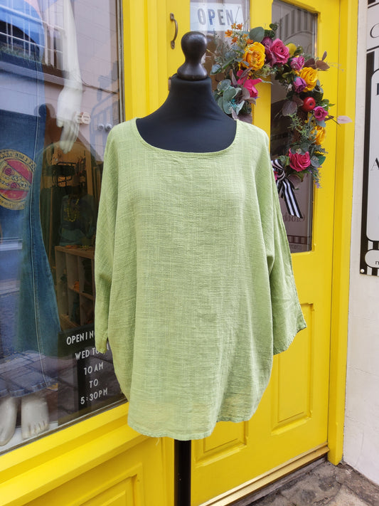 Green Loose Linen Blouse