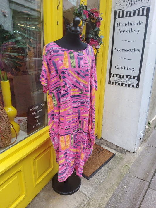 Fuchsia Abstract Cotton Dress