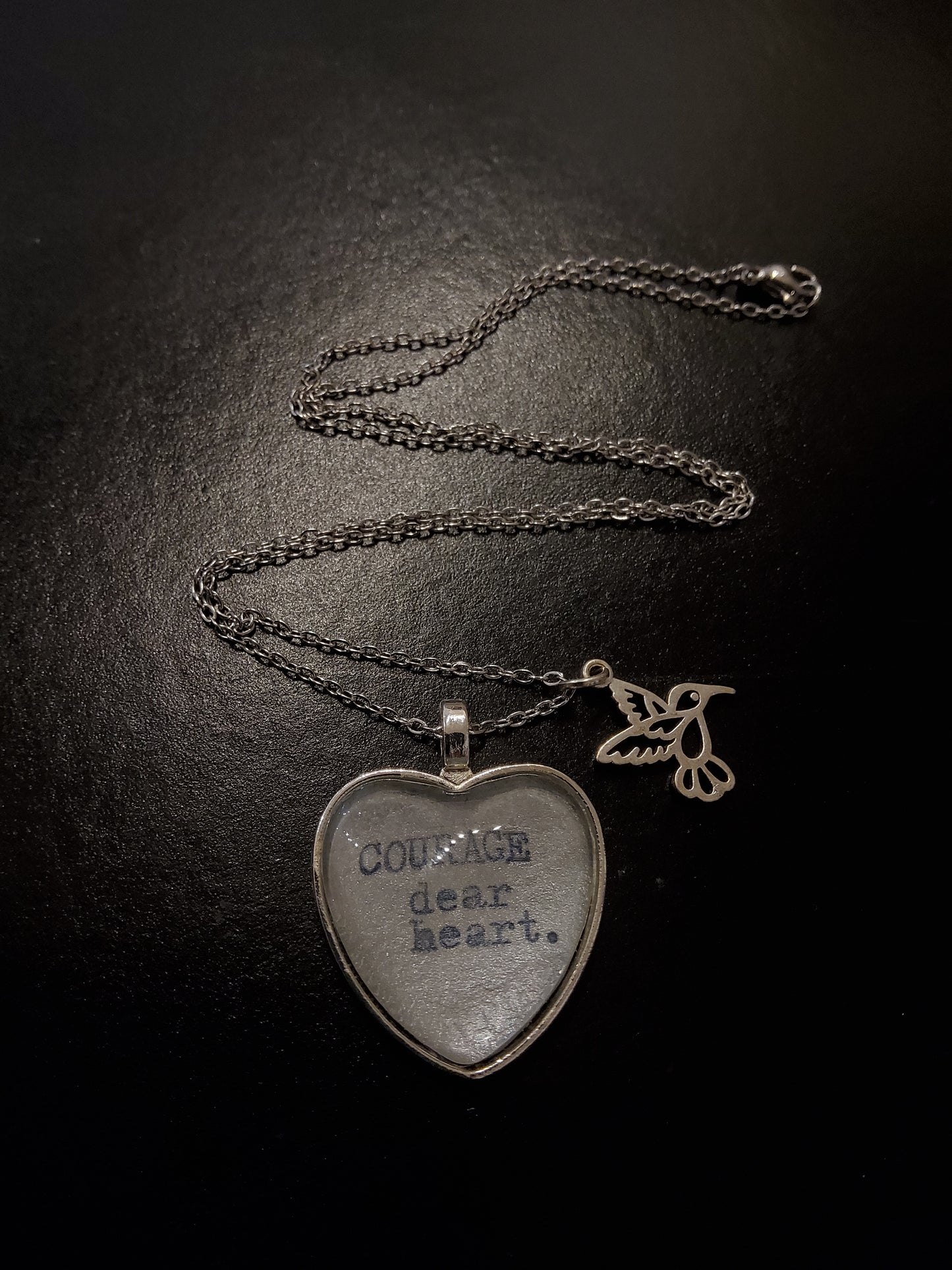 Courage Dear Heart Silver Necklace with Bird Charm