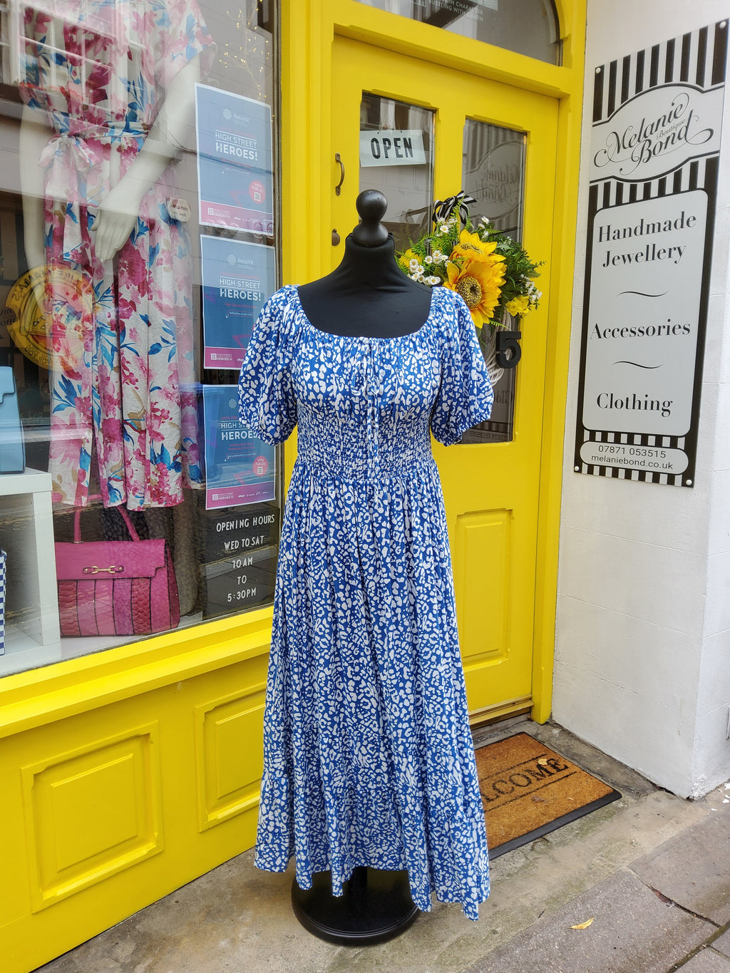 Blue Tie Front Shirred Waist Maxi Dress