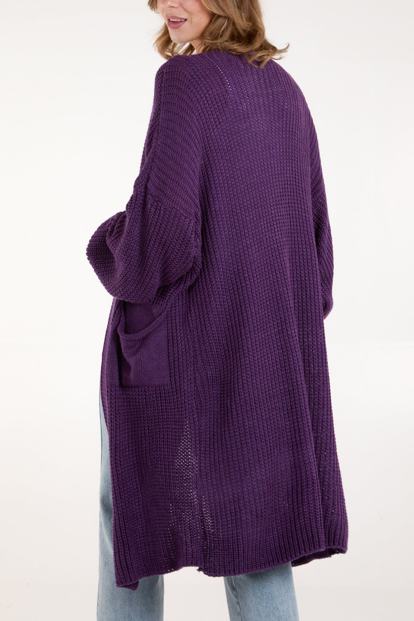 Knitted Long Cardigan - purple, navy, turquoise and beige