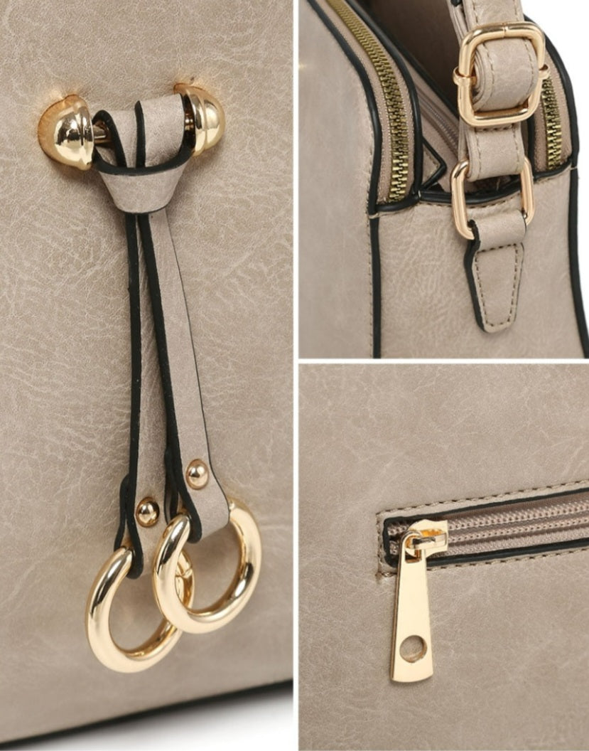 Gold Hoop Detail Khaki Crossbody Bag