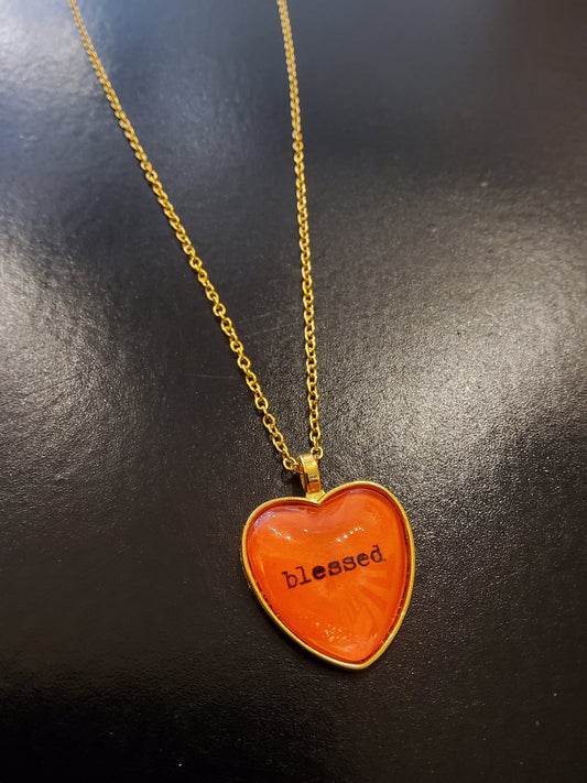 Blessed Orange Heart Golden Necklace