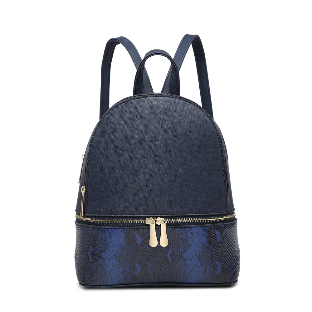 Navy Backpack With Gold Zips & Animal Print Detail