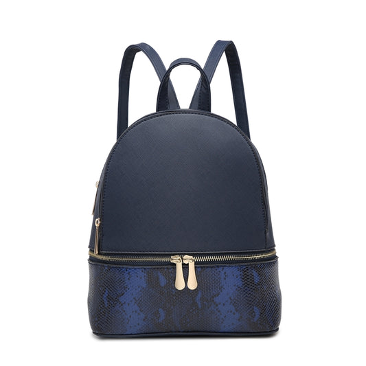 Navy Backpack With Gold Zips & Animal Print Detail