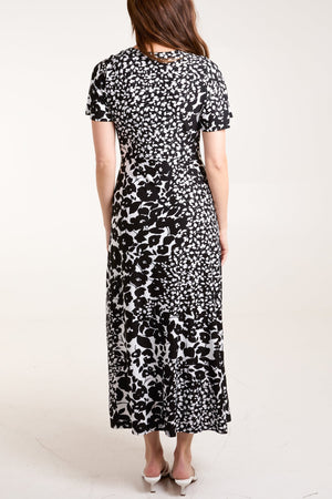 Black and White Twist Front Midi Dress