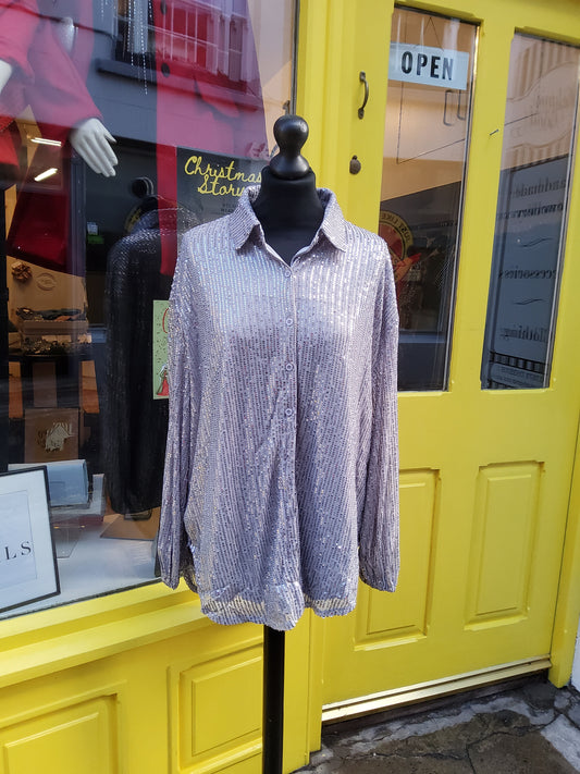 Silver Long Sleeve Sequin Shirt