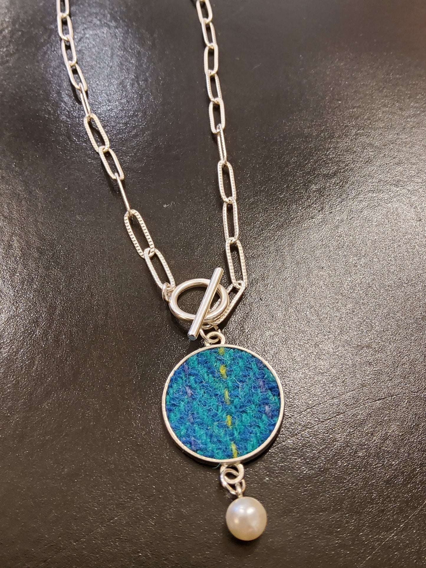 Harris Tweed necklace in teal blend