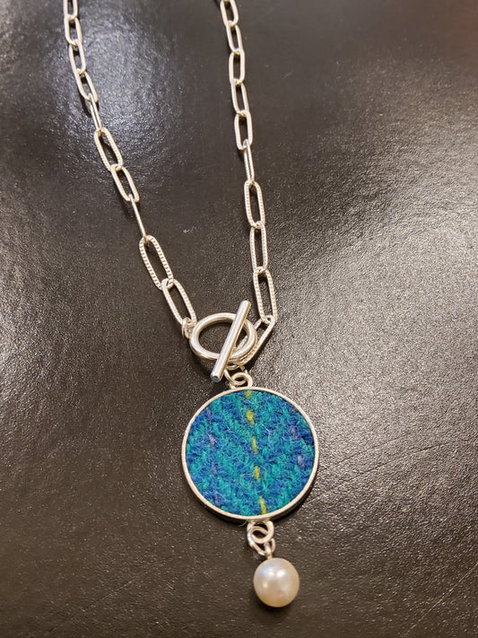 Harris Tweed necklace in teal blend