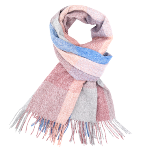 Red Cuckoo Blue and Pink Mix Tartan Scarf