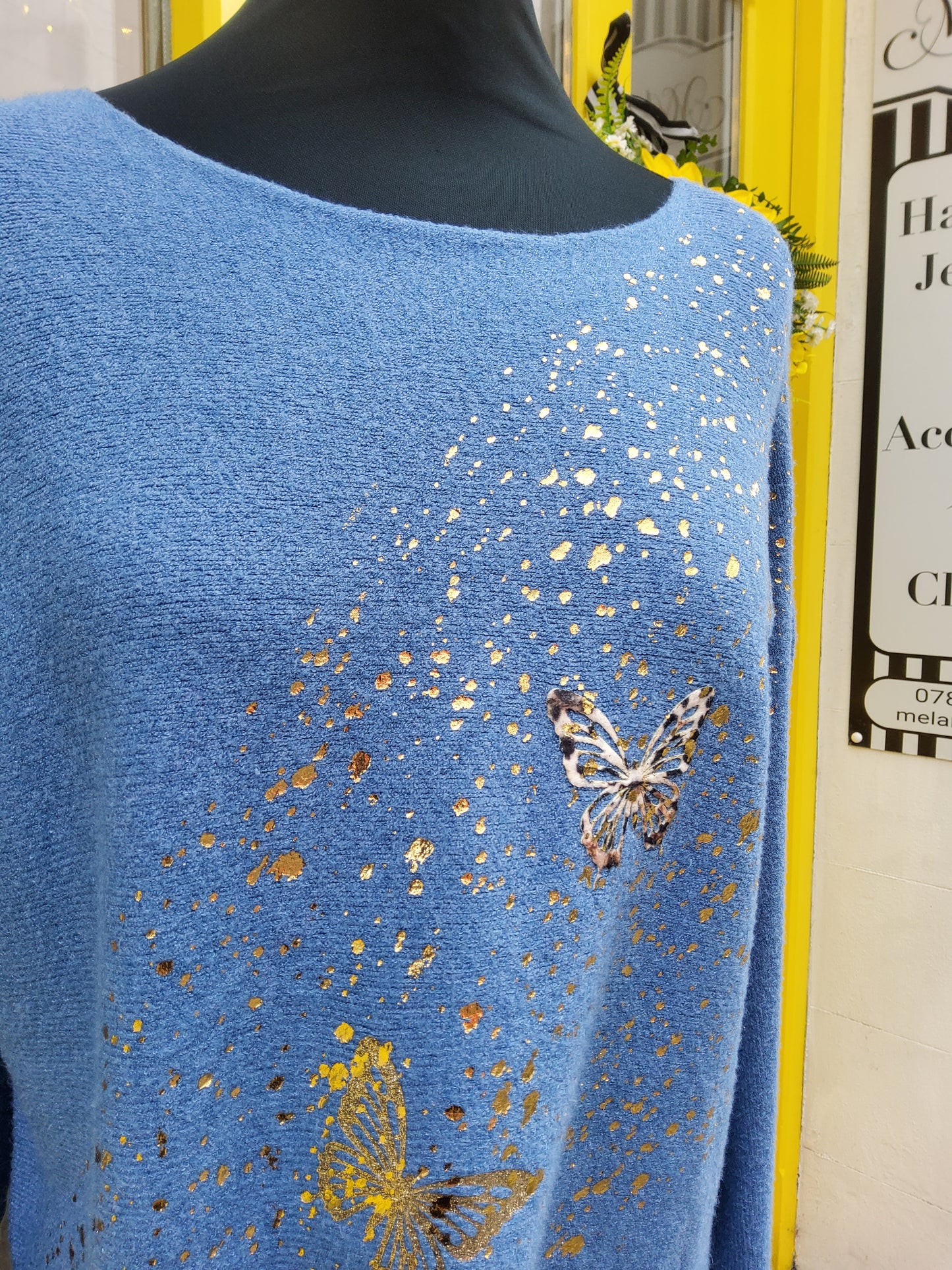 Blue Gold Foil Butterfly Jumper