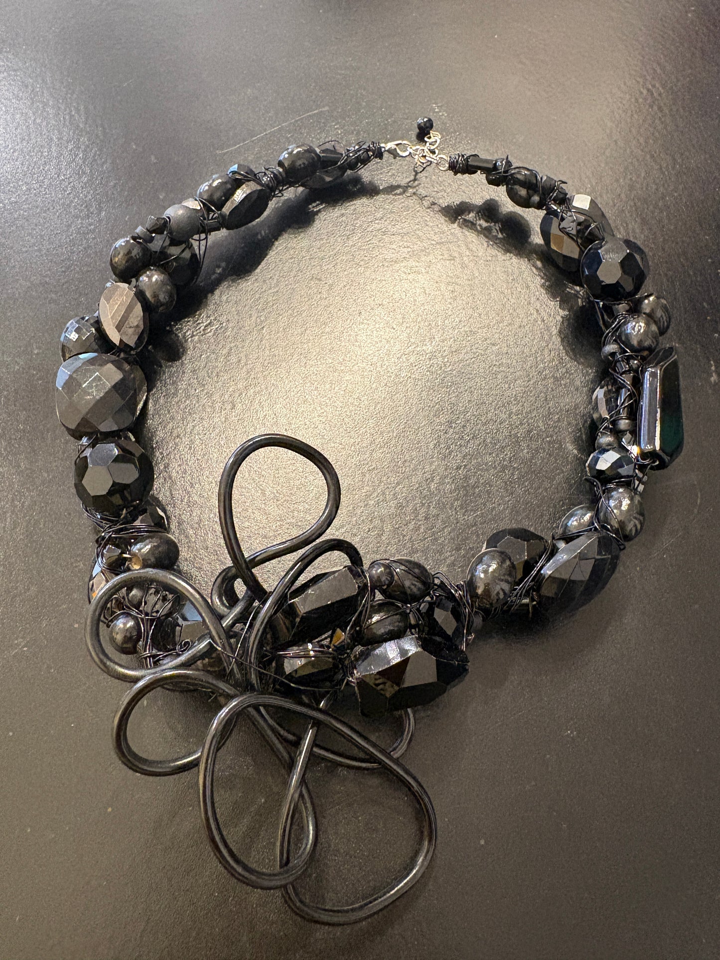 Hand-wired Black Beaded Necklace