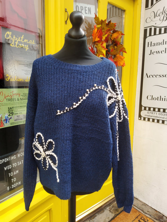 Navy Pearl Floral Jumper