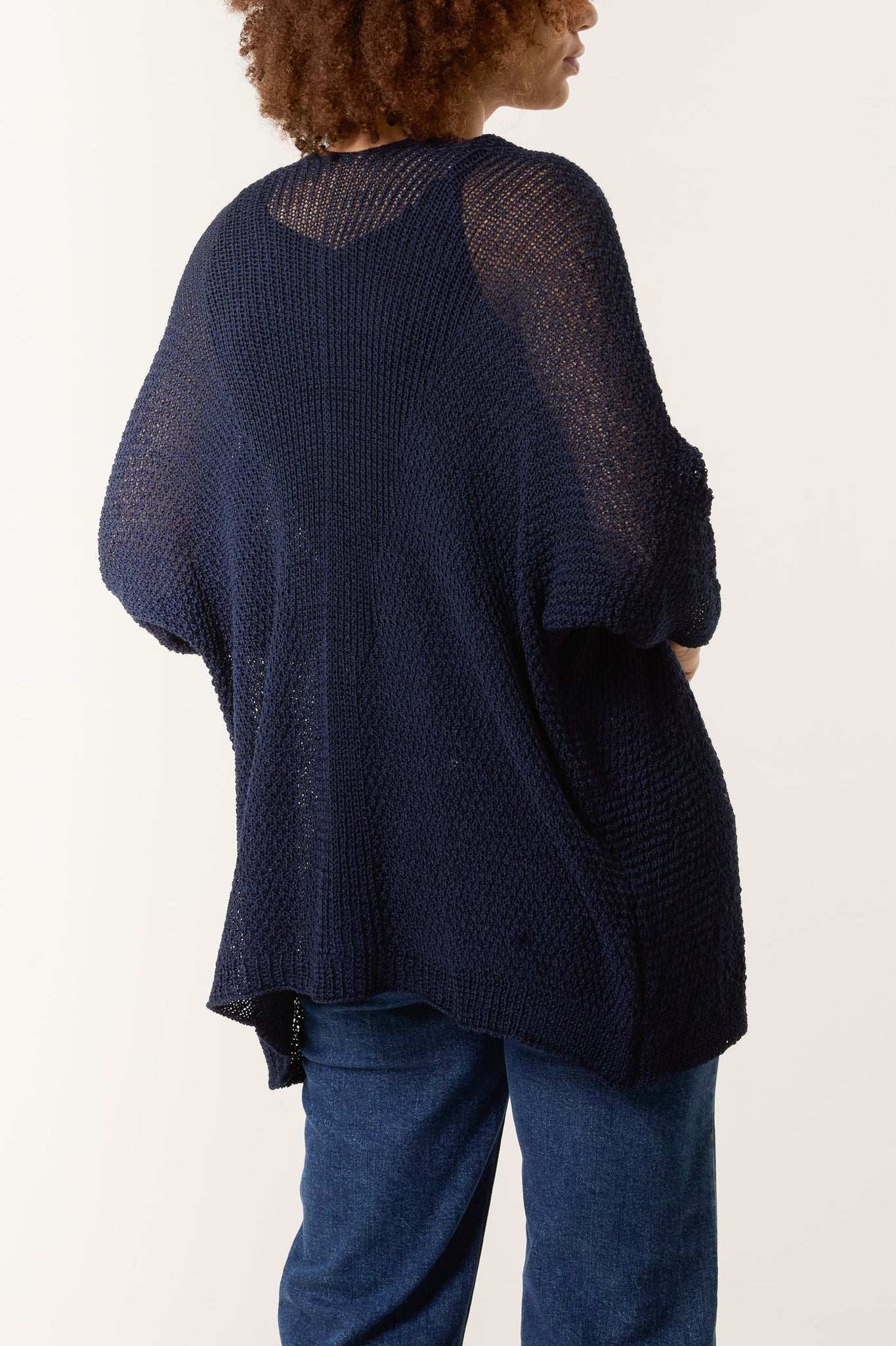 Pointelle Fine Knit 3/4 Sleeve Cardigan