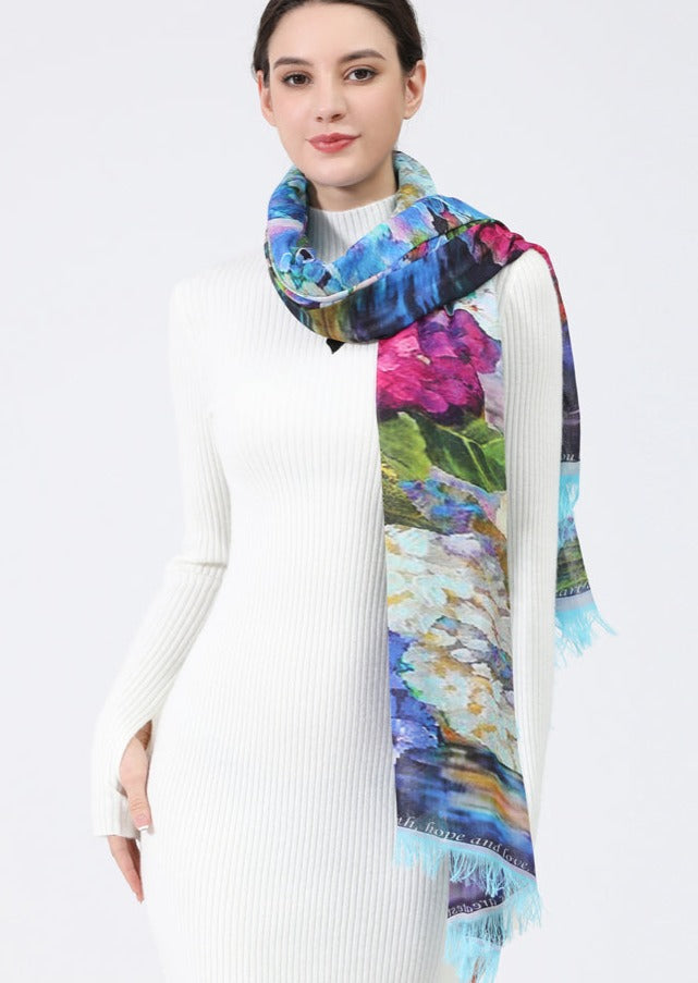 Love’s Pure Light
You Are A Joy Bomb: Hydrangeas” silk blend scarf