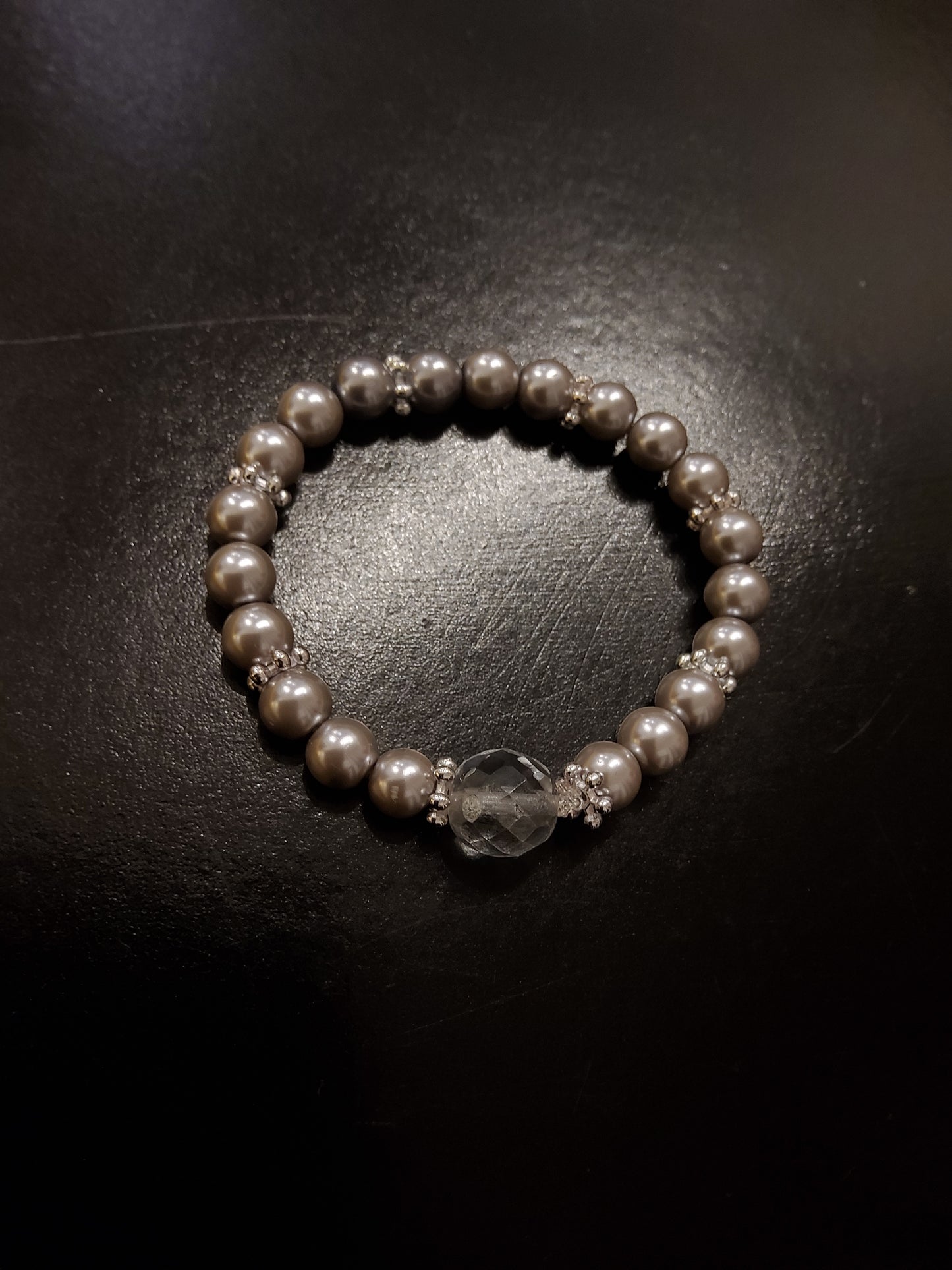 Brown Pearl Bracelet with Small Crystal