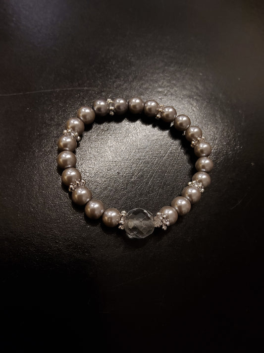 Brown Pearl Bracelet with Small Crystal