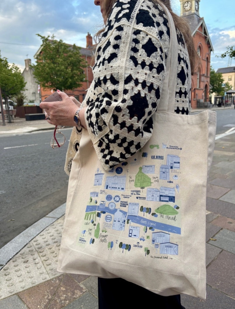 Dromore Map Tote Bags
