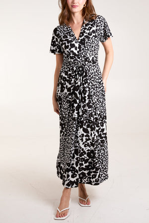 Black and White Twist Front Midi Dress