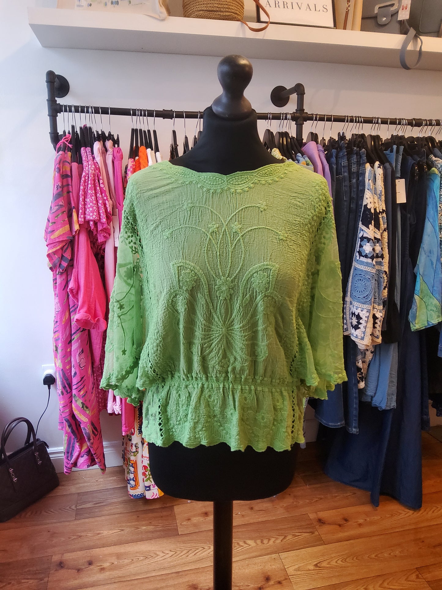 Butterfly sleeve lace floaty top in apple green