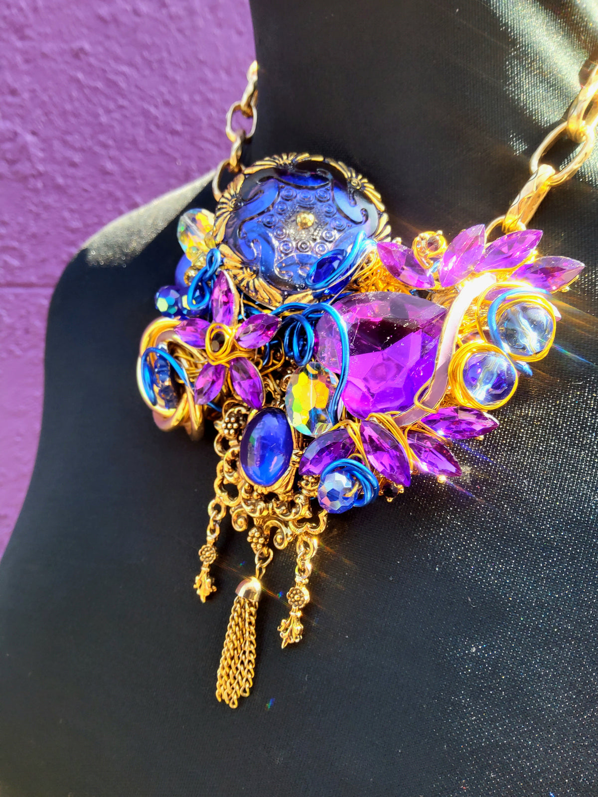Asymmetric Purple, Blue & Gold Geometric earrings