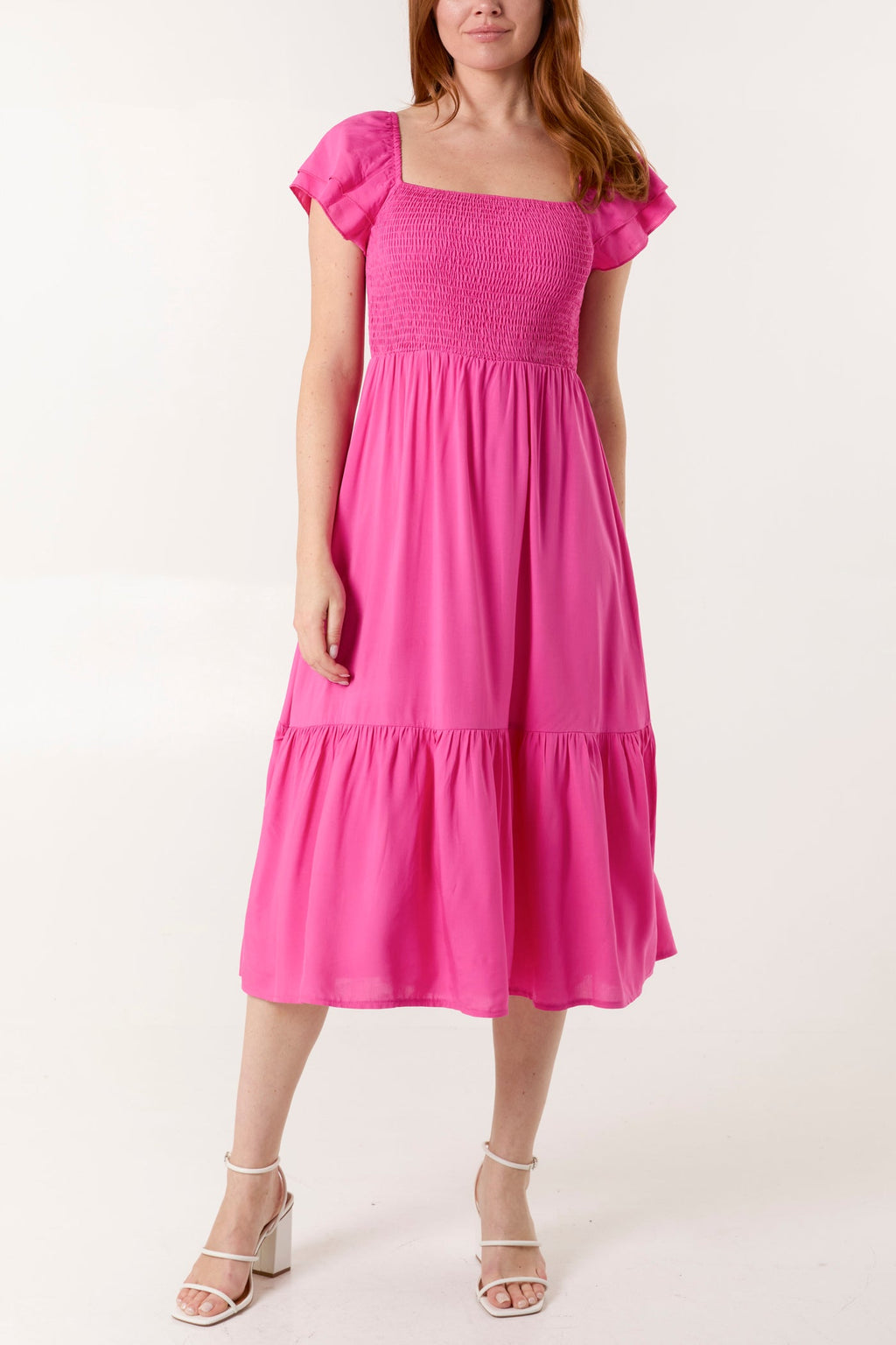 Pink Square Neck Smock Dress