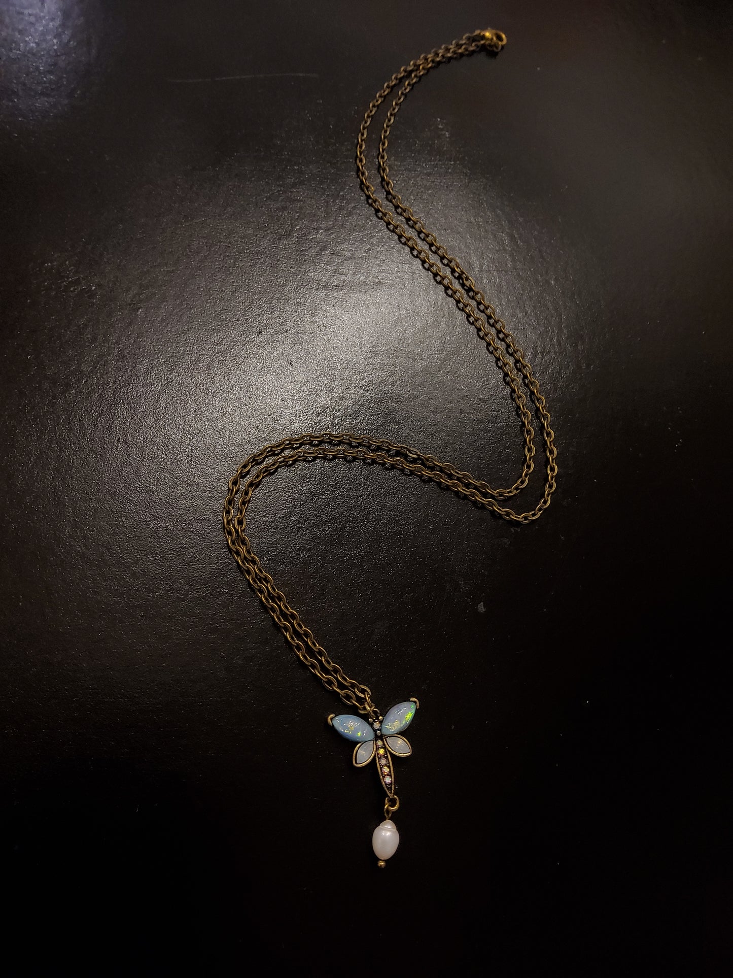 Chrome Butterfly Necklace with Bronze Chain