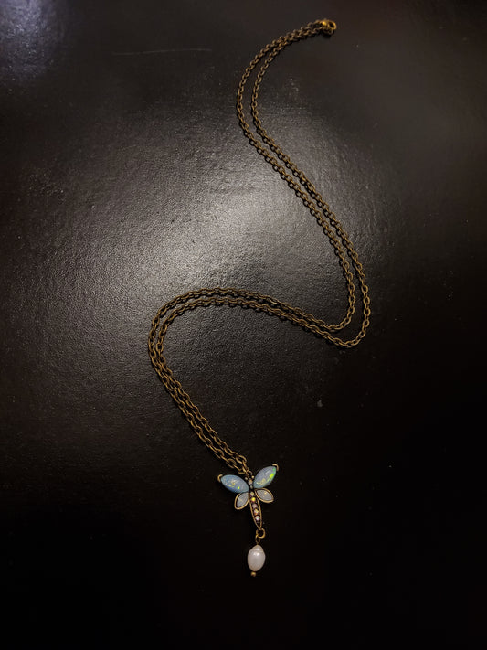 Chrome Butterfly Necklace with Bronze Chain